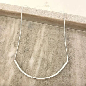 925 Sterling Silver Tube Necklace Curve Bar Necklace Modern Chain Necklace